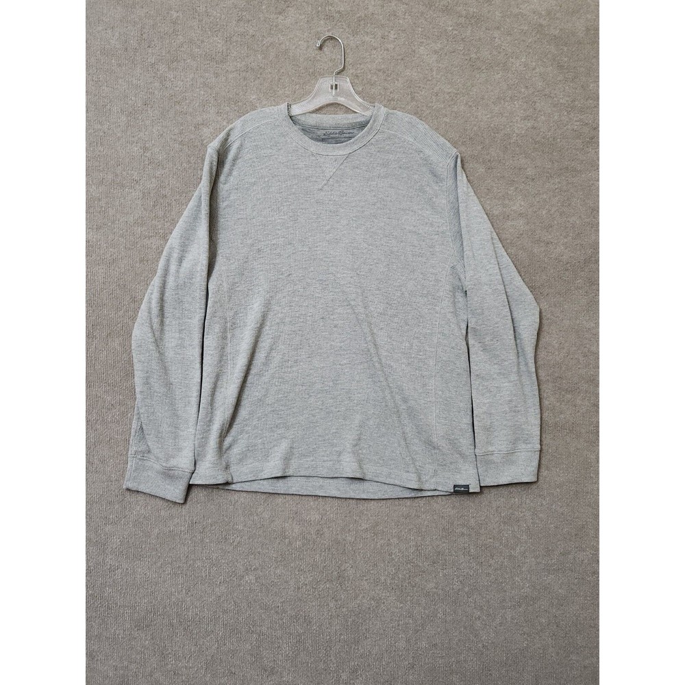 Eddie Bauer Thermal Shirt Mens Large Gray Waffle Pullover Knitted Lounge Outdoor